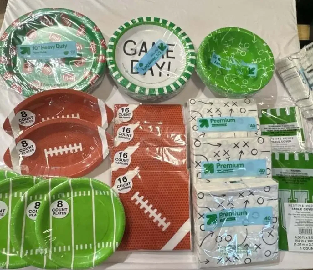 Football Game Day Party Supplies   Plates, Napkins,bowls, and Table Cover